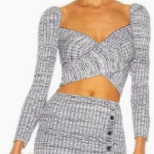 Self-Portrait Black and White Ruched Crop Blouse